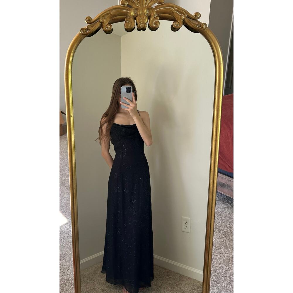 Vintage Y2K 90s Reggio Purple Black Overlay Glitter Long Dress